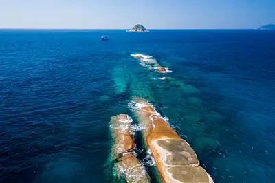 shark fin reef seen from above